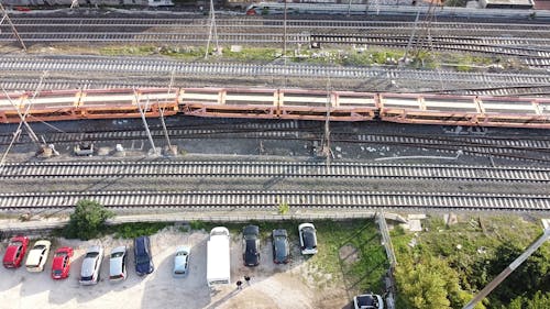 Drone Footage of Cargo Train on the Railway Track