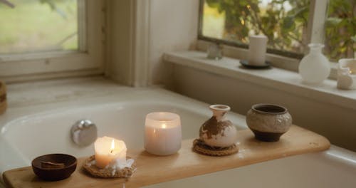Candles Around A Bath Tub - Stock Video