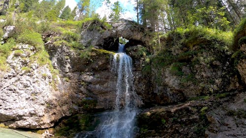 A Flowing Waterfalls from Natural Rock Formation