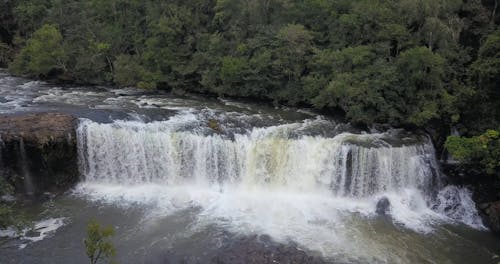 Drone Footage Of A River Waterfalls