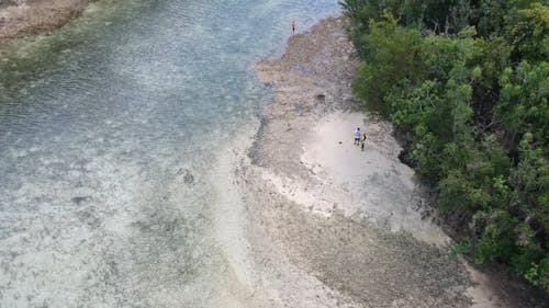 Drone Footage of People Standing on an Island