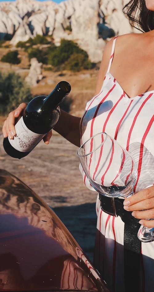 A Person Pouring Red Wine in to a Wine Glass