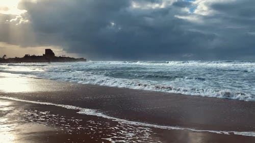 Beautiful Scenery of Ocean Waves Crashing on Seashore