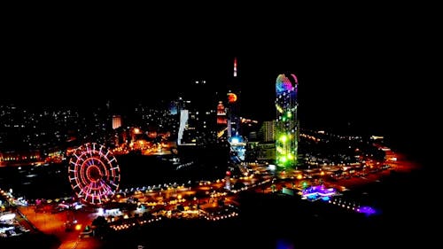 Drone Footage of a City Night Lights