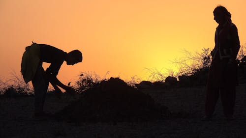 Mother and Son Working in the Fields