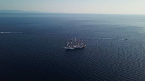 Drone Footage of a Ship Sailing on the Sea