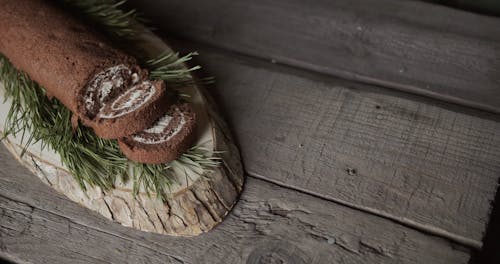 Slicing Chocolate Roll Cake