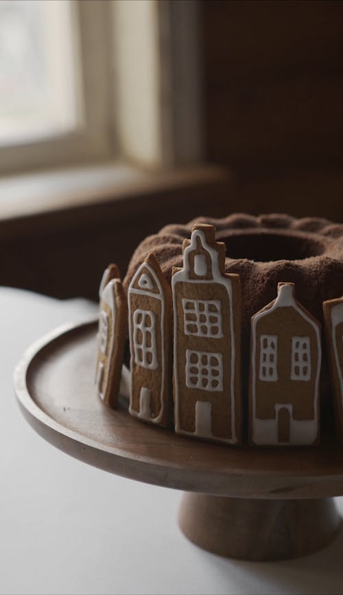 Cake Decorated with Gingerbread Cookies