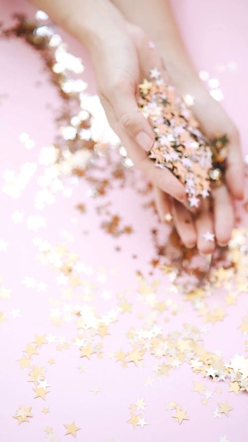 Hands Holding Gold Stars Glitter 