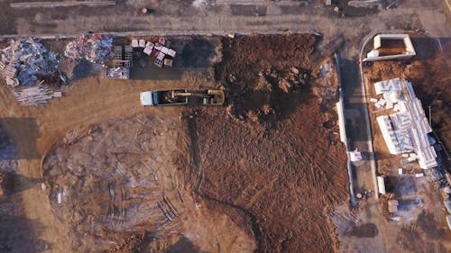 Aerial View of Machinery on a Construction Site