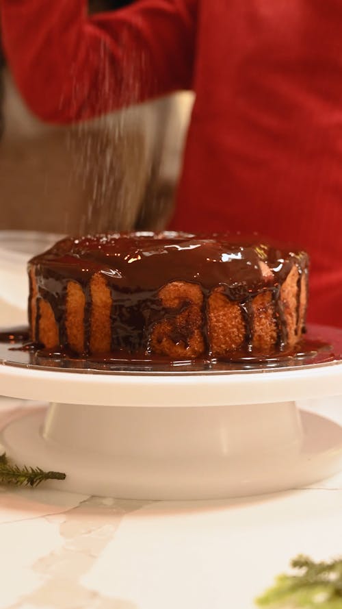 Chocolate Cake Decorated with Powdered Sugar 