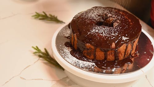 Chocolate Cake Decorated with Powdered Sugar 