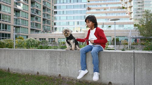 Boy Petting a Dog