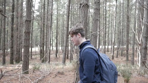 Young Adult Walking Alone in The Woods
