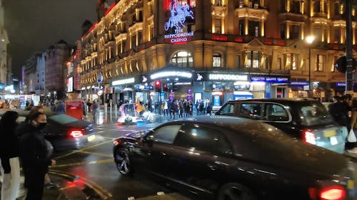 Busy Street In Front of The Hippodrome Casino in London