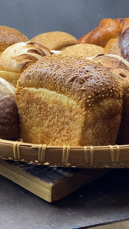 Panning Shot Various Breads on a Basket