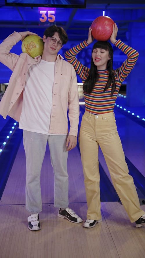 Man and Woman in a Bowling Line