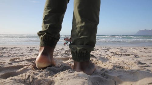 Back View of Man Running to the Sea