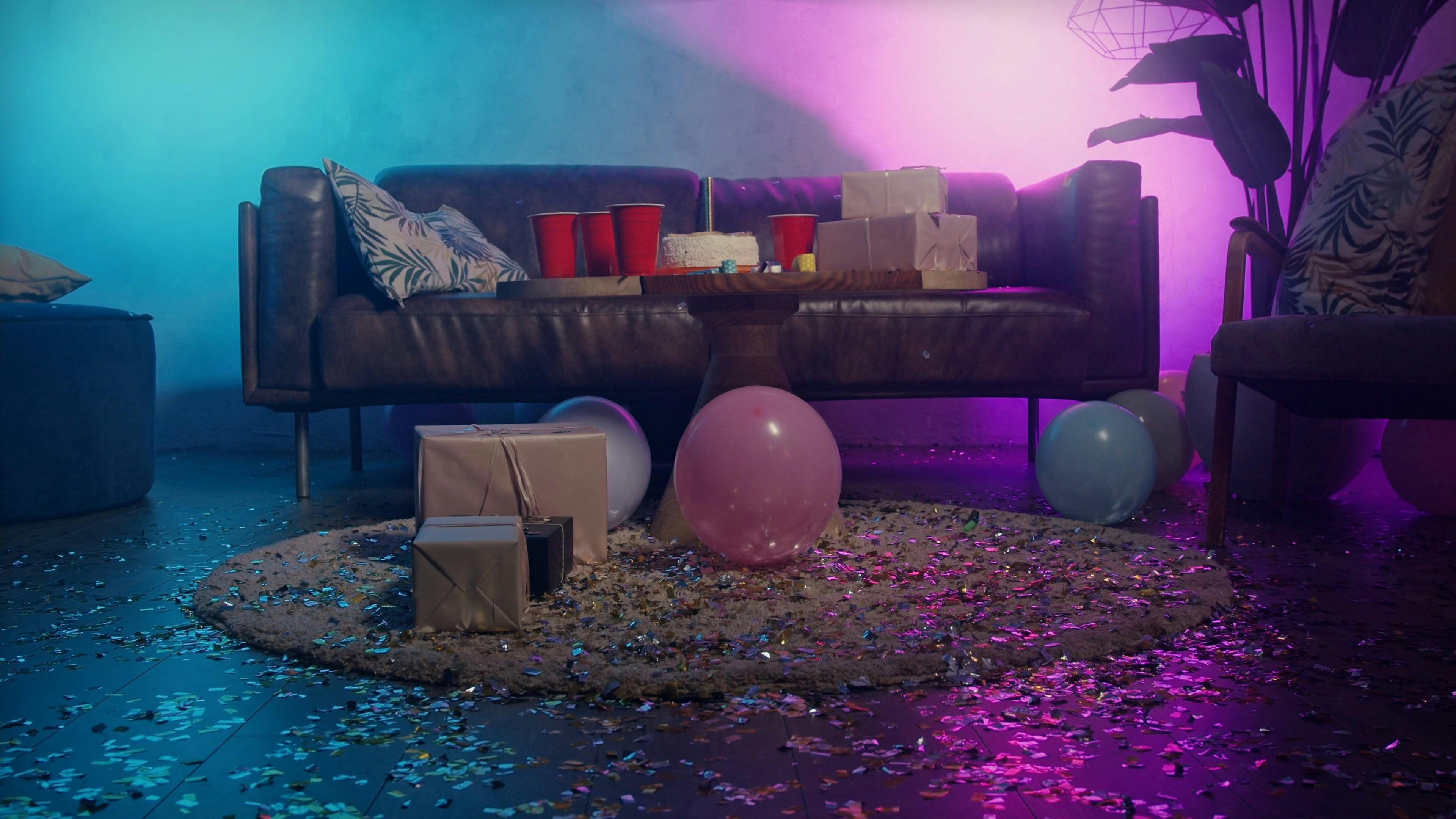 Living Room with Party Decoration Free Stock Video Footage, Royalty