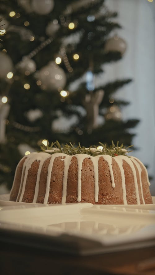 Vertical Video of a Christmas Cake in a Ceramic Plate