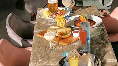food and drinks on a restaurant table