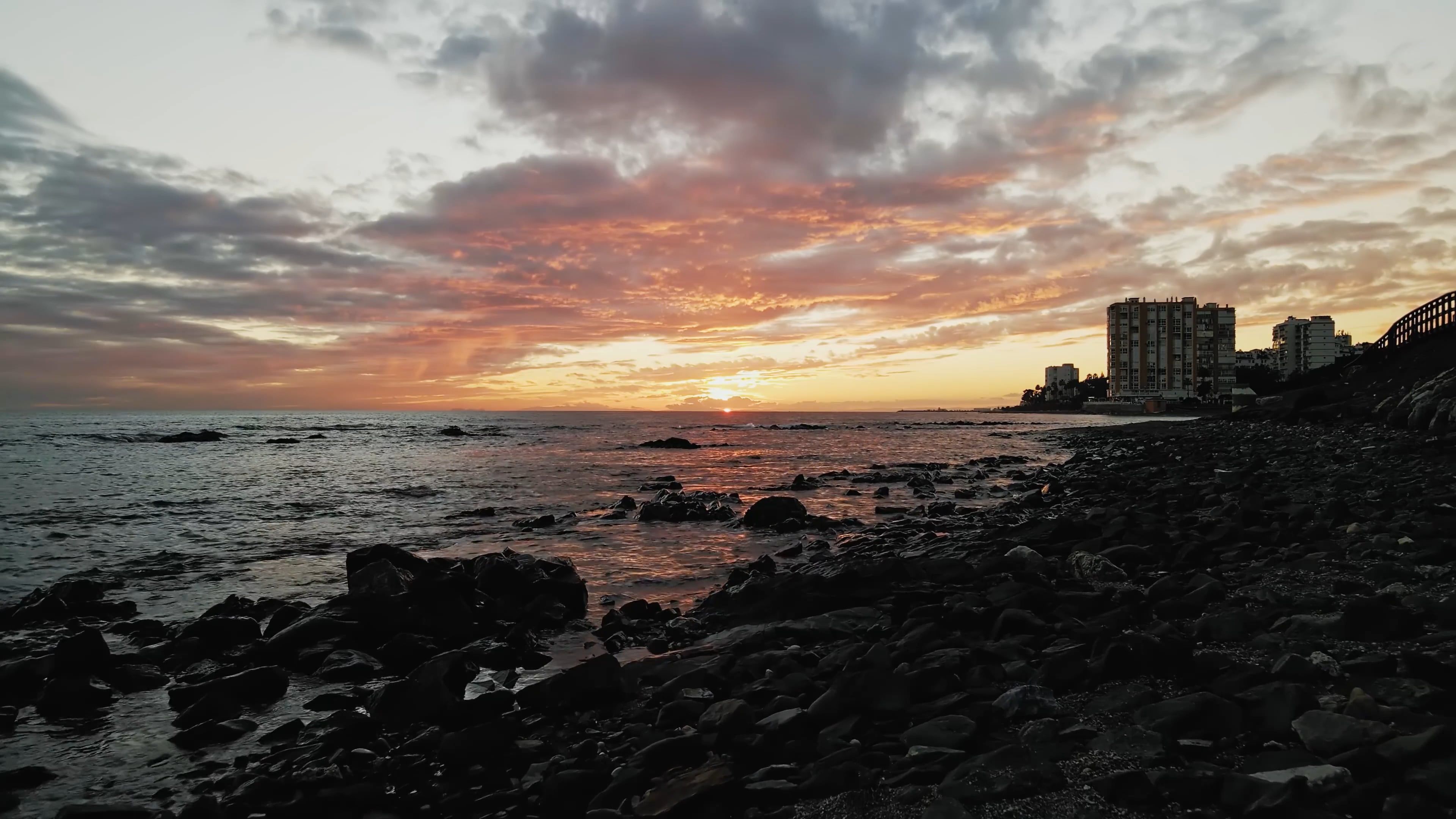 Golden Sunset on a Beach Seen by Drone Free Stock Video Footage ...