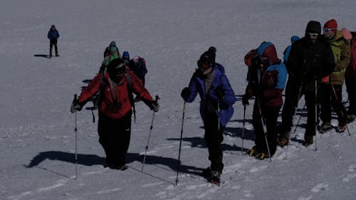 People Trekking on Snow