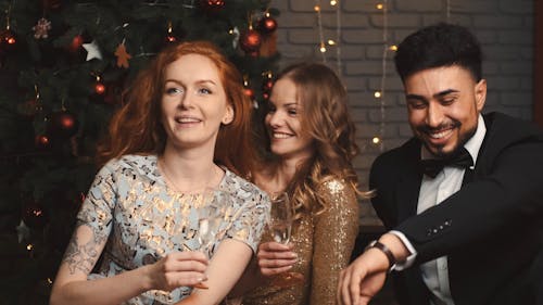 Smiling Young Women and Man Posing for Photograph