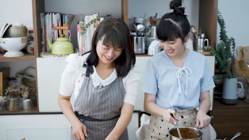 Mom and Daughter Cooking in the Kitchen 