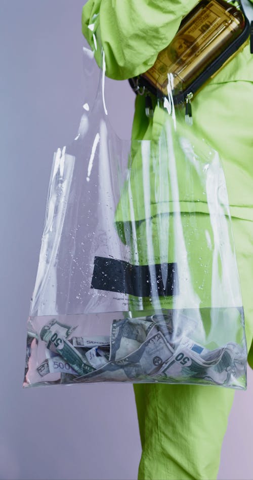 Transparent Bag with Money Submerged in Water