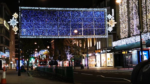 Video Of Christmas Light Decorations In The Street During Night