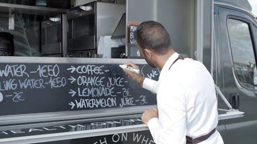 Waiter Writing on a Menu Board