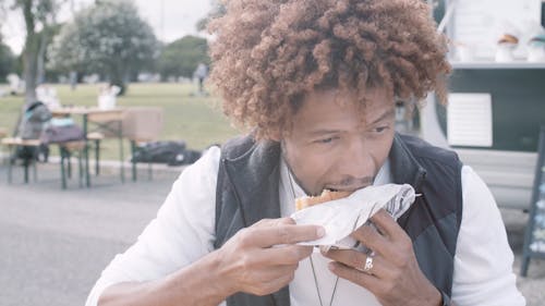 Close-up Shot of a Man Eating a Burger