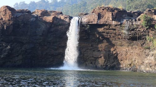 Waterfalls on a Rocky Cliff