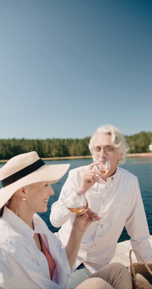 Elderly Couple Drinking Wine Together