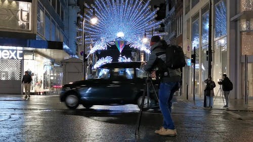 Photo Shots Of A Christmas Lights Filled Street