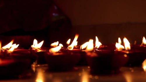 Lighting Of Light Candles In Celebration Of Diwali Festival