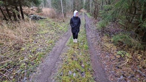 A Woman Walking In The Forest