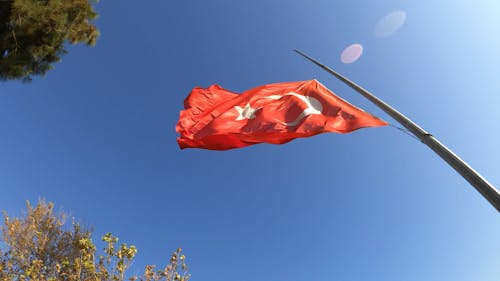 A Turkish Flag Swaying By The Wind Blows
