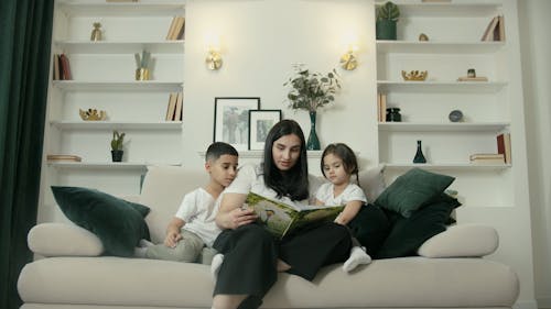 Low Angle View of a Mom Reading Story Book for Kids