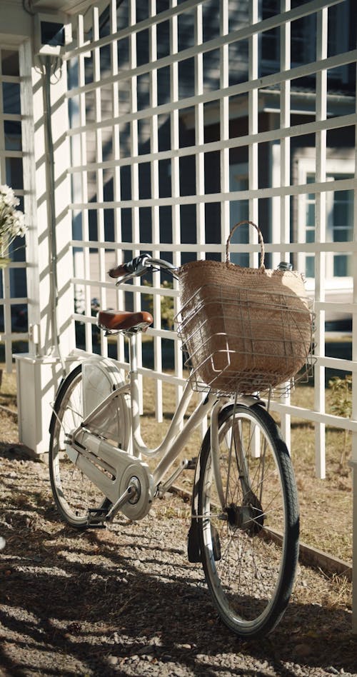 An Elderly Woman Putting Flowers in the Basket of Her Bike