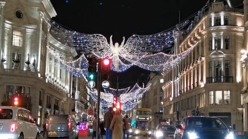 A Street In London Brighten With Christmas Lights