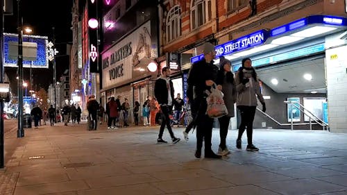 View of a Busy Street at Night