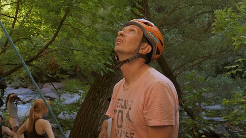 Man Getting Ready for Rock Climbing