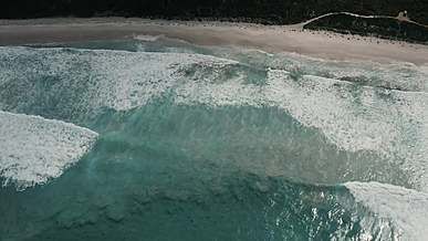 aerial shot of a seashore