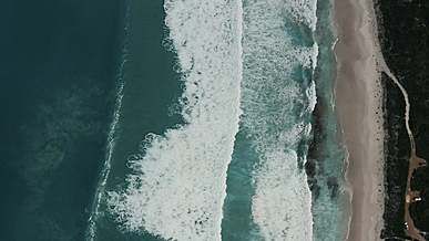aerial shot of a seashore