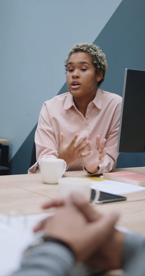 A Corporate Woman Expressive her Views in a Business Meeting