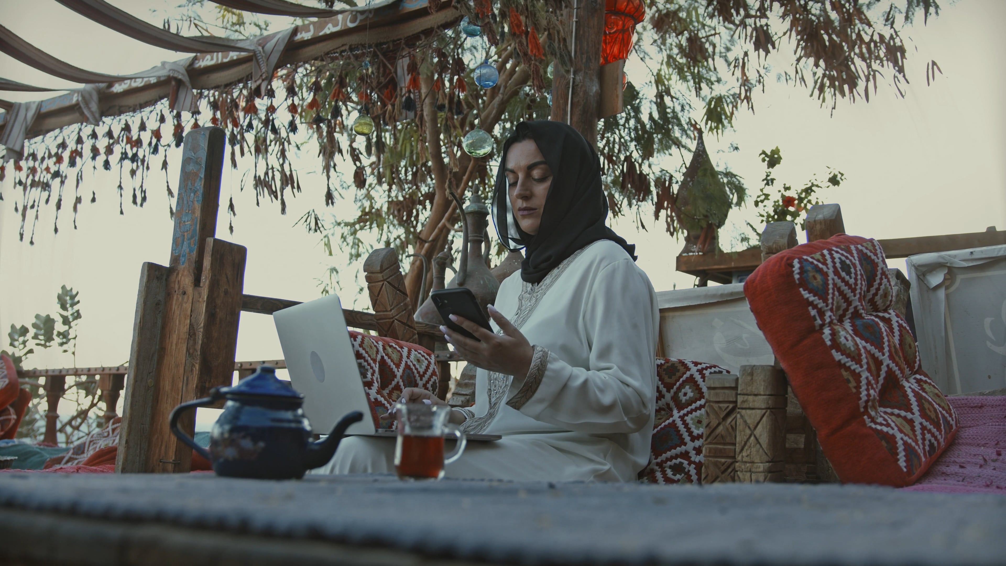A Woman Wearing Hijab Using Laptop Free Stock Video Footage, Royalty ...