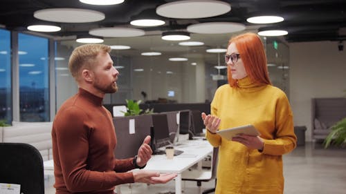 Man and Woman Talking to Each Other Inside the Office