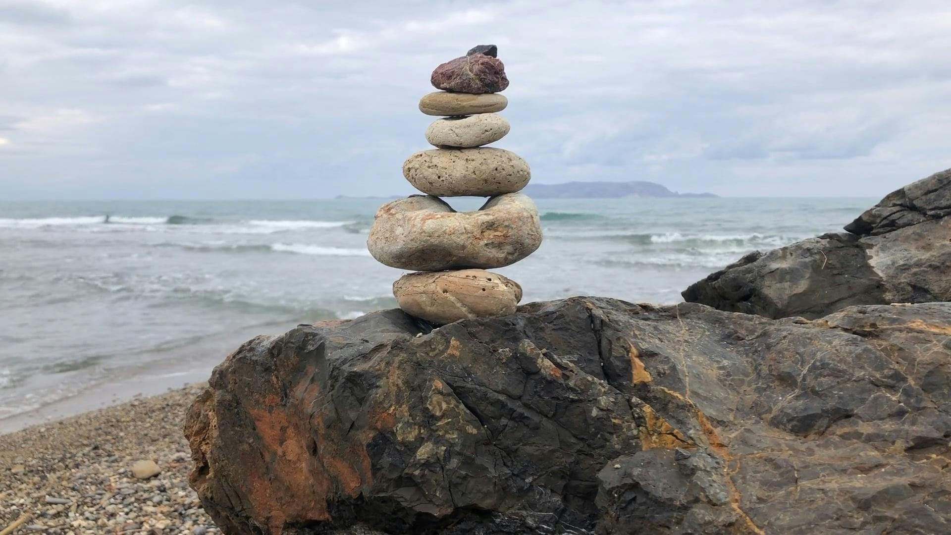 Rock Cairn at the Sea Beach · Free Stock Video